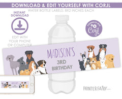 Puppy Adoption Birthday Water Bottle Label, Editable Dog Party (Digital Item)