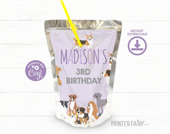 Puppy Birthday Drink Pouch Label, Editable Pet Adoption Party (Digital)