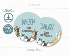 Puppy Adoption Birthday Party Toppers, Editable Dog Stickers (Digital Item)