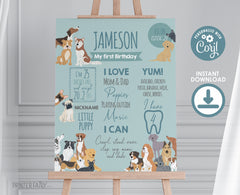 Puppy First Birthday Board, Adoption Party Milestones (Digital)