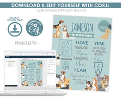 Puppy First Birthday Board, Adoption Party Milestones (Digital)