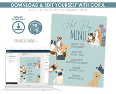 Puppy Adoption Birthday Menu, Editable Dog Party Sign (Digital Download)