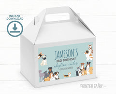 Puppy Adoption Pawty Gable Box Label, Editable Favor Box (Digital Item)
