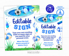 Pool Soccer Party Sign, Editable Template (Digital)