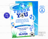 Soccer Pool Party Thank You Card, Kids Birthday (Digital Editable)