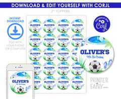Soccer Pool Party Toppers, Editable Kids Birthday Labels (Digital)