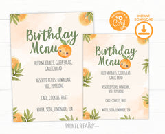 Sweet Orange Birthday Menu Sign, Editable Party Food Table (Digital Download)