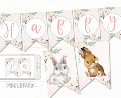 Bunny Editable Banner Template, Add Your Own Words, INSTANT DOWNLOAD