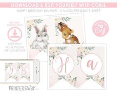 Bunny Editable Banner Template, Add Your Own Words, INSTANT DOWNLOAD