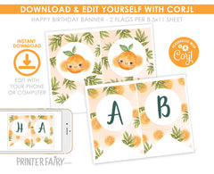 Sweet Orange Birthday Banner, Summer Party Decorations (Editable Download)