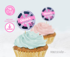 Movie Night Party Toppers, Editable Round Label (Instant Download)