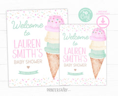 Ice Cream Baby Shower Welcome Sign, Editable Sundae Theme (Digital Download)