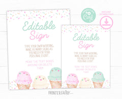 Ice Cream Baby Shower Sign, Editable Watercolor Design (Digital Download)