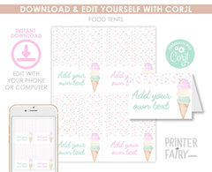 Ice Cream Party Food Tent Cards Printable Editable Instant Download