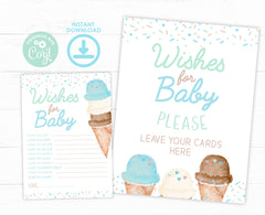 Ice Cream Baby Shower Wishes Sign and Card Templates (Digital Download)