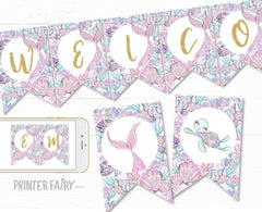 Mermaid Baby Shower Banner, Editable Bunting (Digital Download)