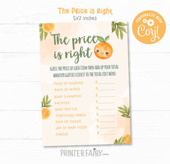 Orange Little Cutie Baby Shower Games, Editable (Digital Download)