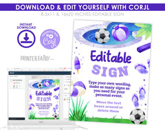 Soccer Pool Birthday Party Editable Sign Template, Instant Download