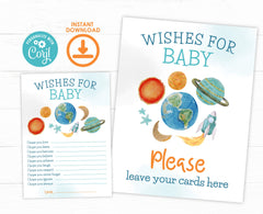 Editable Space Baby Shower Wishes Card (Digital Download)