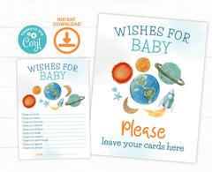 Editable Space Baby Shower Wishes Card (Digital Download)