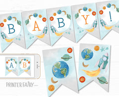 Space Baby Shower Party Banner Editable Template, INSTANT DOWNLOAD