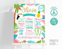 Editable Luau Birthday Board, Hawaiian Party Decorations (Digital Download)