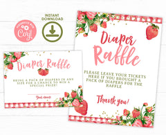 Strawberry Baby Shower Diaper Raffle Sign and Cards (Digital Download)