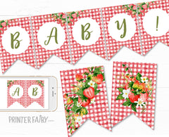 Strawberry Baby Shower Banner, Editable Party Decoration (Digital Item)