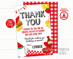 BBQ Birthday Thank You Card, Editable Printable (Instant Download 4x6in)