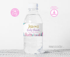 Mermaid Baby Shower Water Bottle Label, Editable Template (Digital Item)