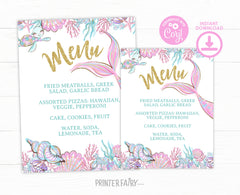 Mermaid Baby Shower Menu Sign, Editable Dinner Menu (Digital Download)