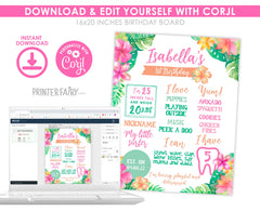 Luau First Birthday Stats Board, Tropical Party Decor (Editable Template)