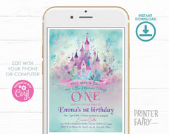Princess Castle First Birthday Invitation, Editable (Digital Download)