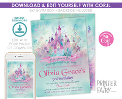Princess Castle Birthday Invitation, Editable Girl Invite (Instant Download)