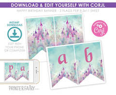Princess Castle Birthday Banner, Editable Party Decoration (Digital Item)