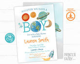 Outer Space Baby Shower Invitation, Planets, Rocket Ship (Editable)