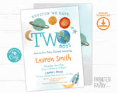 Space Twins Baby Shower Invitation, Rocket Ship (Editable Digital Download)