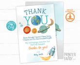 Outer Space Birthday Thank You Card, Planets, Rocket (Editable Template)