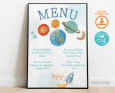 Outer Space Birthday Menu Template, Planets, Rocket (Editable Digital Download)