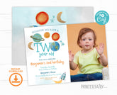 Outer Space Second Birthday Invitation with Photo (Editable Template)