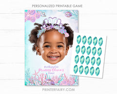 Personalized Mermaid Pin the Jewel Game, Under the Sea Party (Digital)
