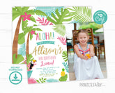 Editable Luau Birthday Photo Invitation, Tropical Party (Instant Download)