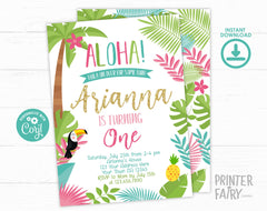 Luau 1st Birthday Invitation, Editable Tropical Party (Digital Invite)
