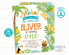 Editable Luau Birthday Invitation, Tropical Party (Digital Invite)