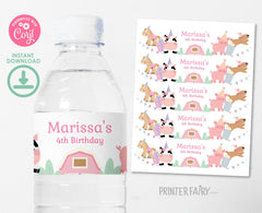 Farm Birthday Water Bottle Label, Girl Barnyard Animals (Digital Download)