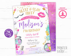 Glitz Glam Spa Birthday Invitation, Makeup Party Invite (Digital Download)