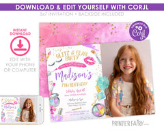 Glitz & Glam Spa Birthday Invitation with Photo (Editable)