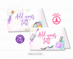Spa Party Food Tents, Place Cards, Editable Template, INSTANT DOWNLOAD