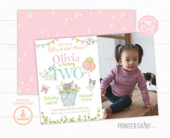 Kitty Cat 2nd Birthday Invitation with Photo, Kitten Garden Party (Editable)