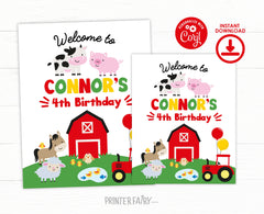 Farm Animals Birthday Welcome Sign, Editable Template (Digital Download)